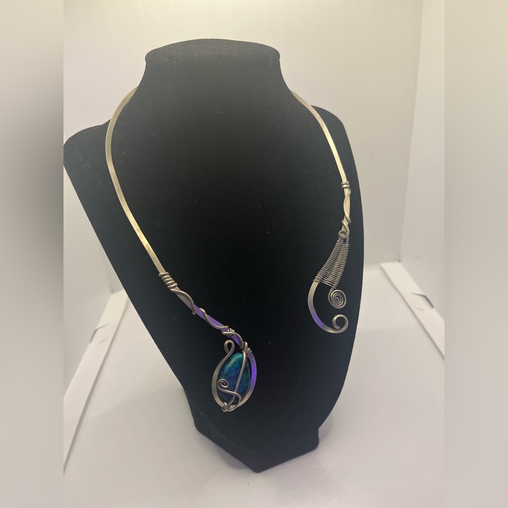 Sterling silver cuff necklace with blue howlite